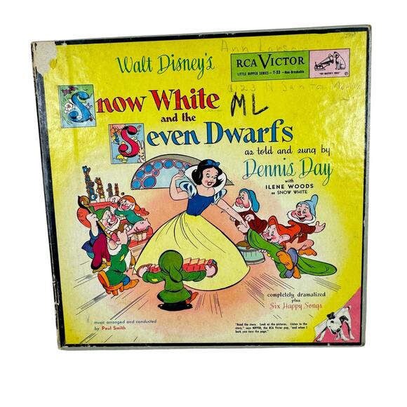 Walt Disney Snow White & The Seven Dwarfs Dennis Day Story Book 2 Yellow EP Rare - Picture 1 of 10
